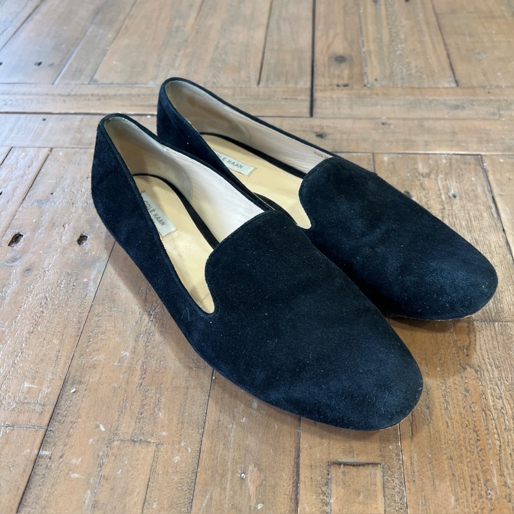 Cole Haan Black Velvet Slip On Smoking Loafers Flats Academia Preppy 7.5